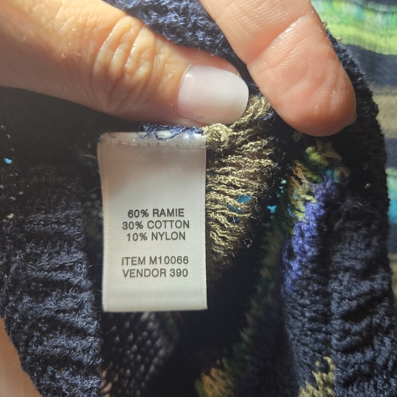 Monterey Bay Navy Green & Brown Striped Short Sleeve Cardigan Size Medium - Picture 7 of 8